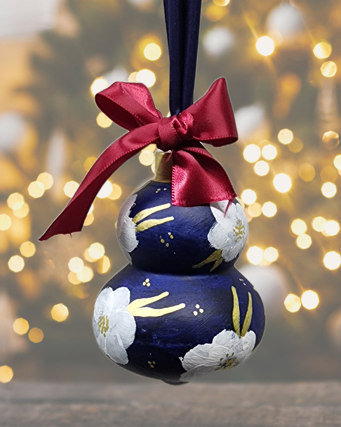 Blue Floral Ceramic Ornament — Hand-Painted Heirloom Collection #11