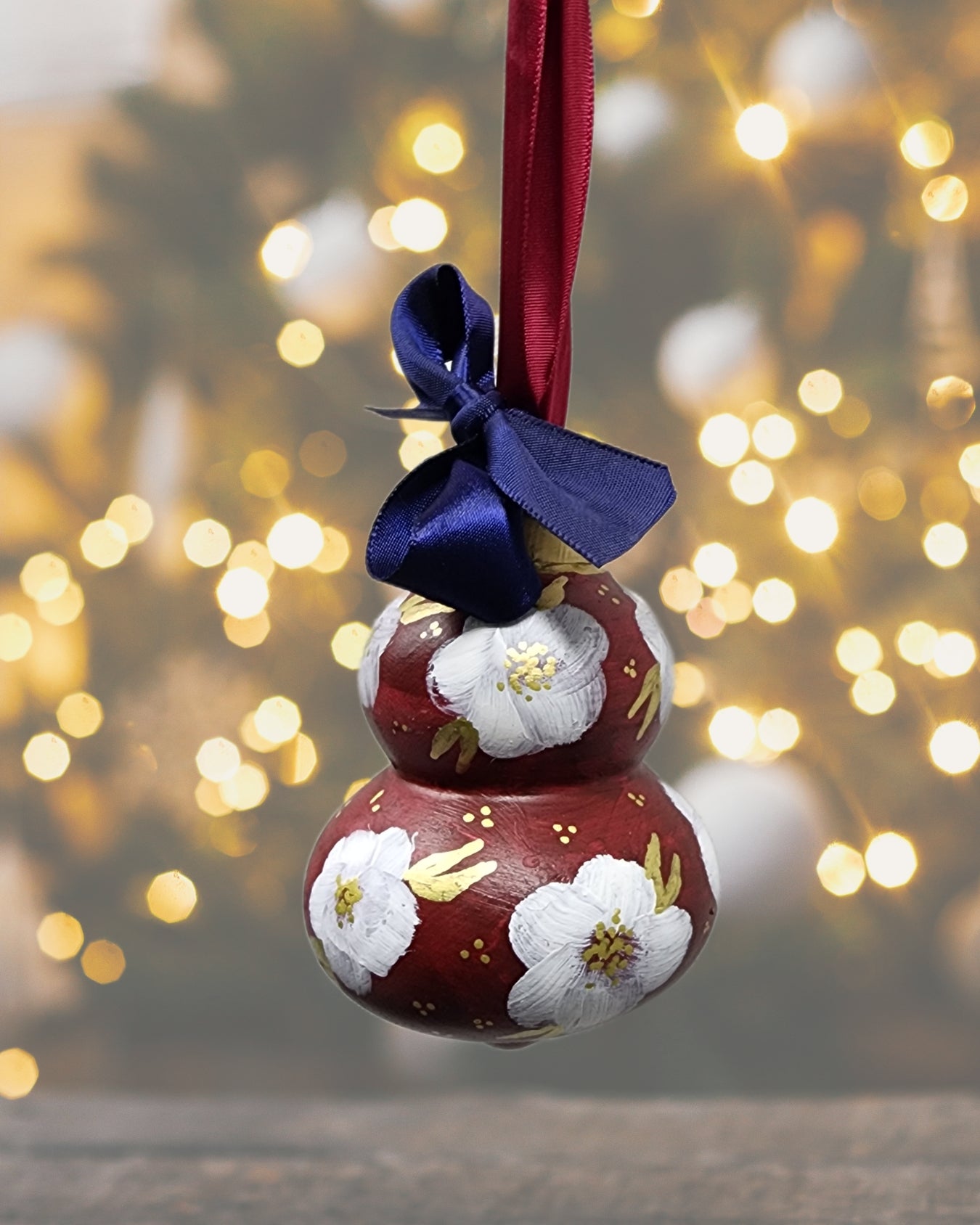 Red Floral Ceramic Ornament — Hand-Painted Heirloom Collection #1