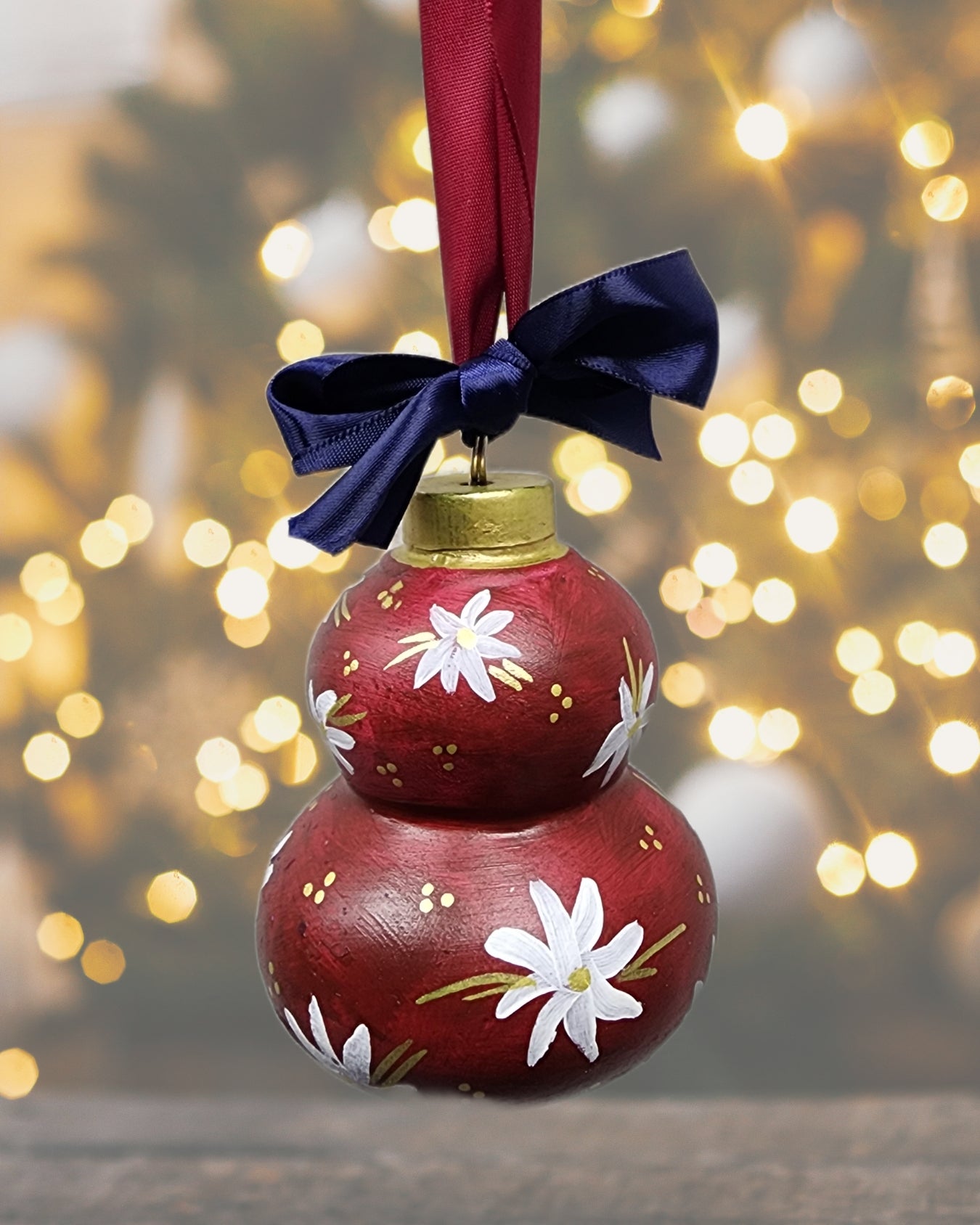 Red Floral Ceramic Ornament — Hand-Painted Heirloom Collection #2