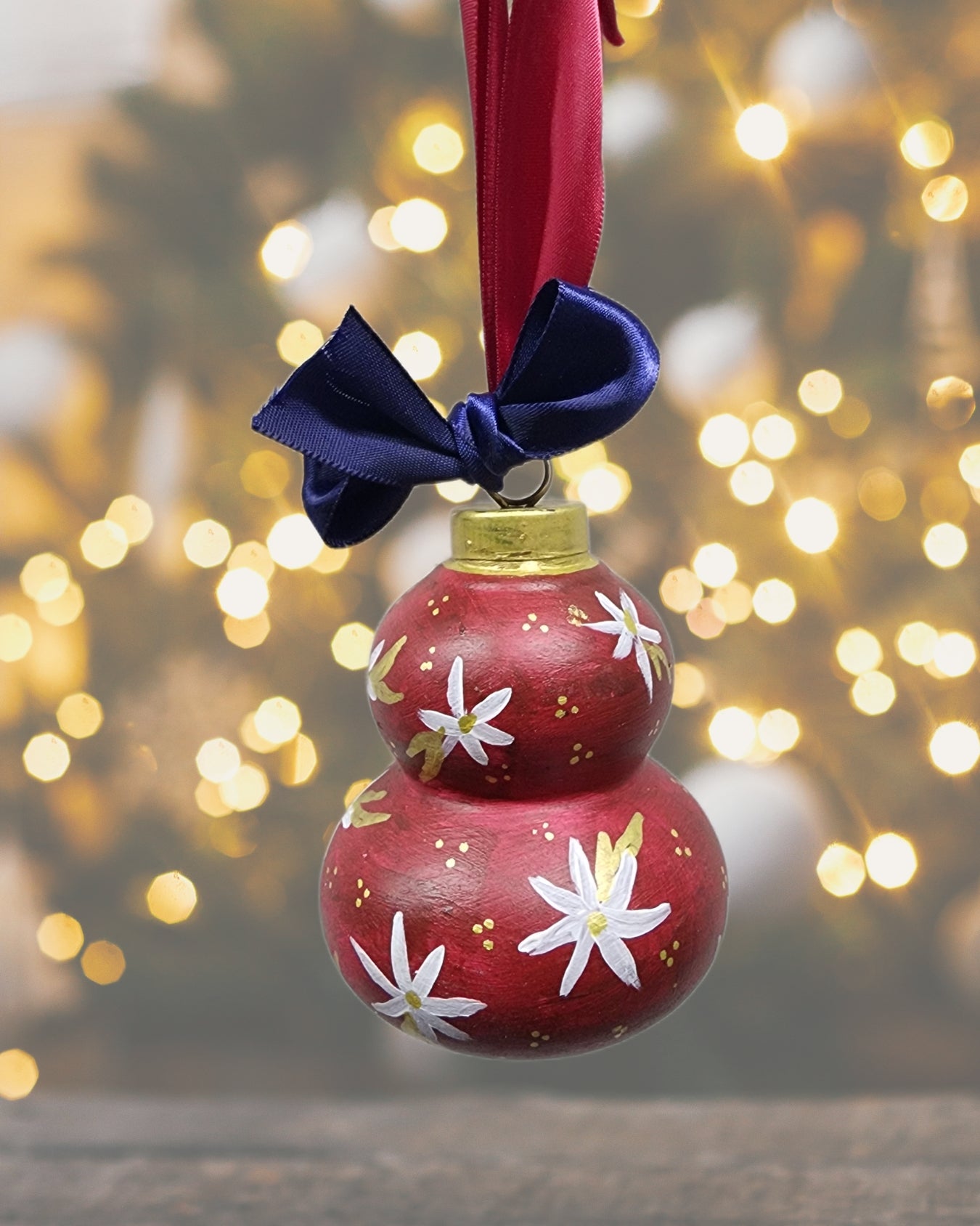 Red Floral Ceramic Ornament — Hand-Painted Heirloom Collection #3