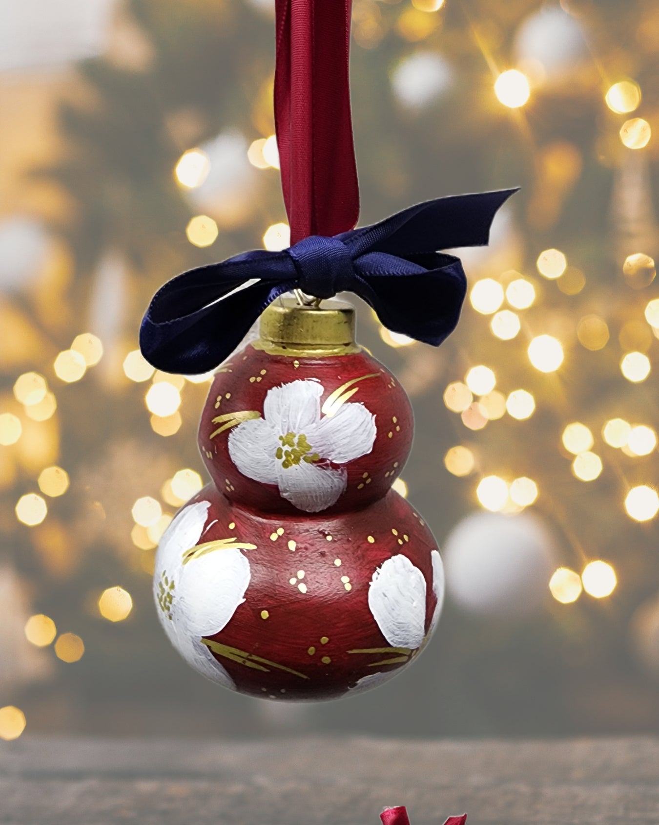 Red Floral Ceramic Ornament — Hand-Painted Heirloom Collection #4