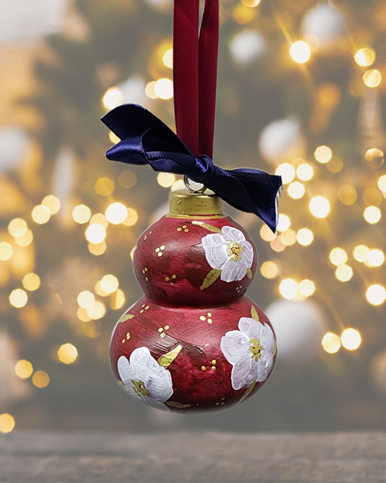 Red Floral Ceramic Ornament — Hand-Painted Heirloom Collection #6