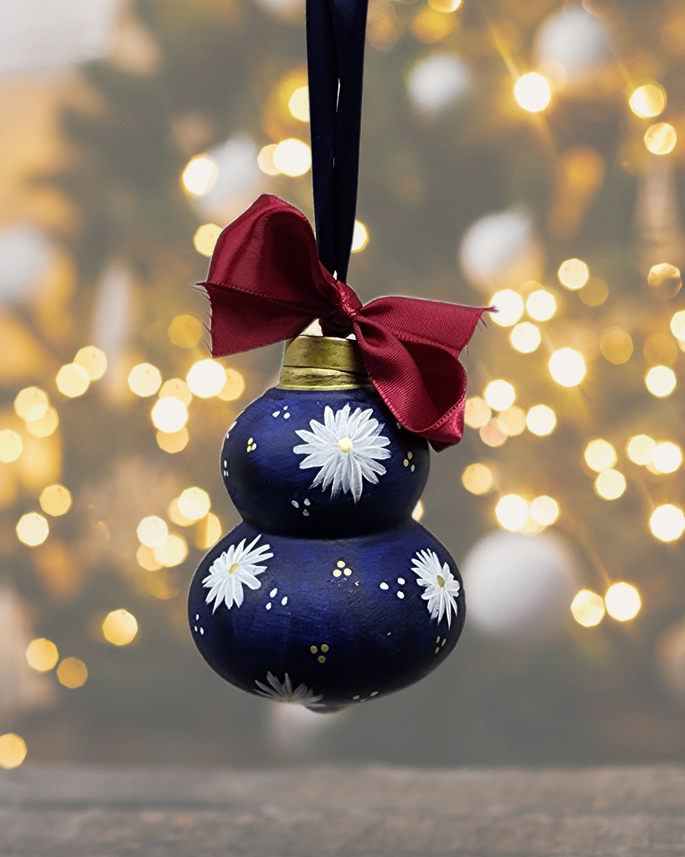 Blue Floral Ceramic Ornament — Hand-Painted Heirloom Collection #7