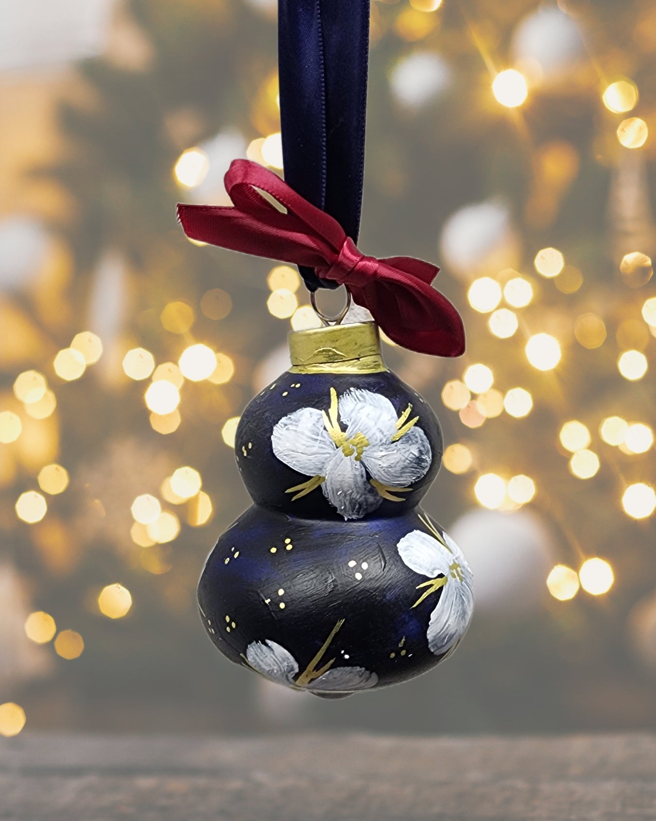 Blue Floral Ceramic Ornament — Hand-Painted Heirloom Collection #8