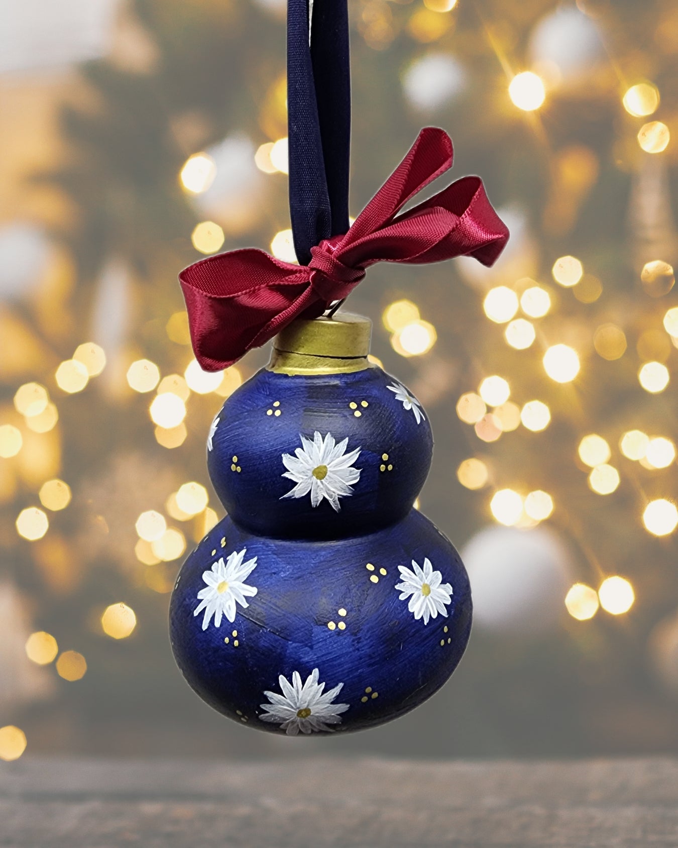 Blue Floral Ceramic Ornament — Hand-Painted Heirloom Collection #9