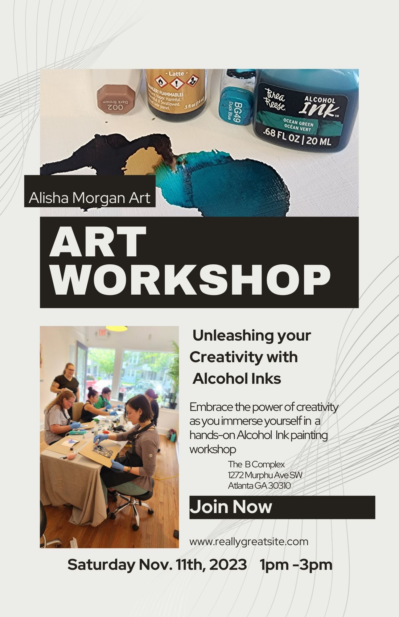 Alcohol Ink on Canvas Workshop November 11th, 2023