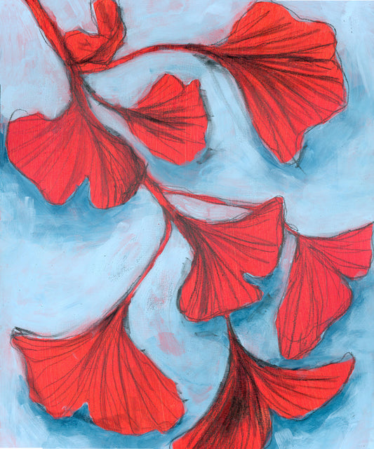 “Ginkgo Abstract – 11x14” (Original Painting on Wood Panel)