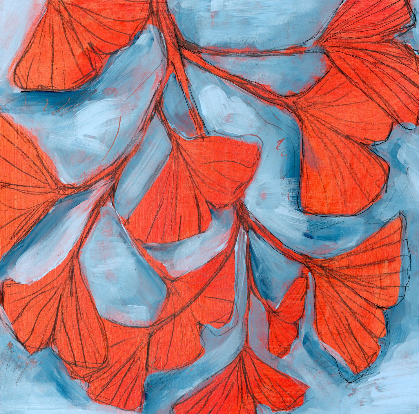 “Ginkgo Abstract – 12x12” (Original Painting on Wood Panel)