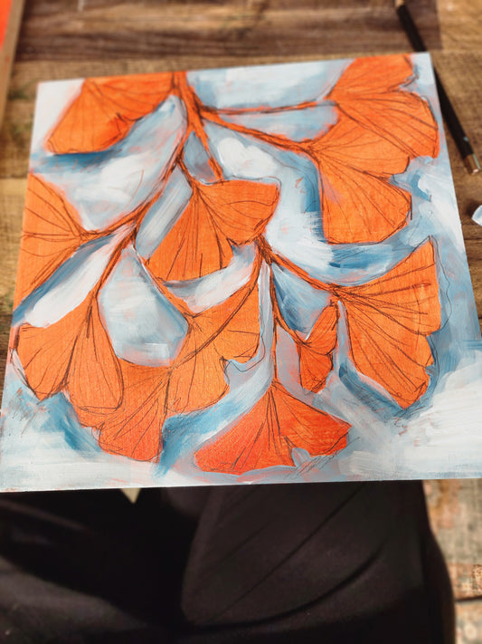 **Join Our Ginkgo Leaves & Abstract Backgrounds Painting Night! 🌿🎨**