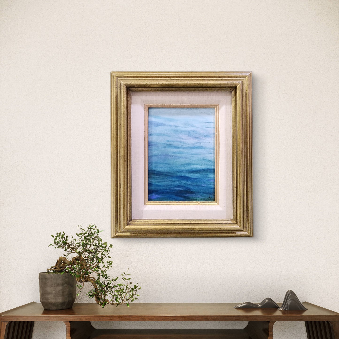 Memory in Motion – Original Blue Lake Oil Painting (5x7, Vintage Framed)