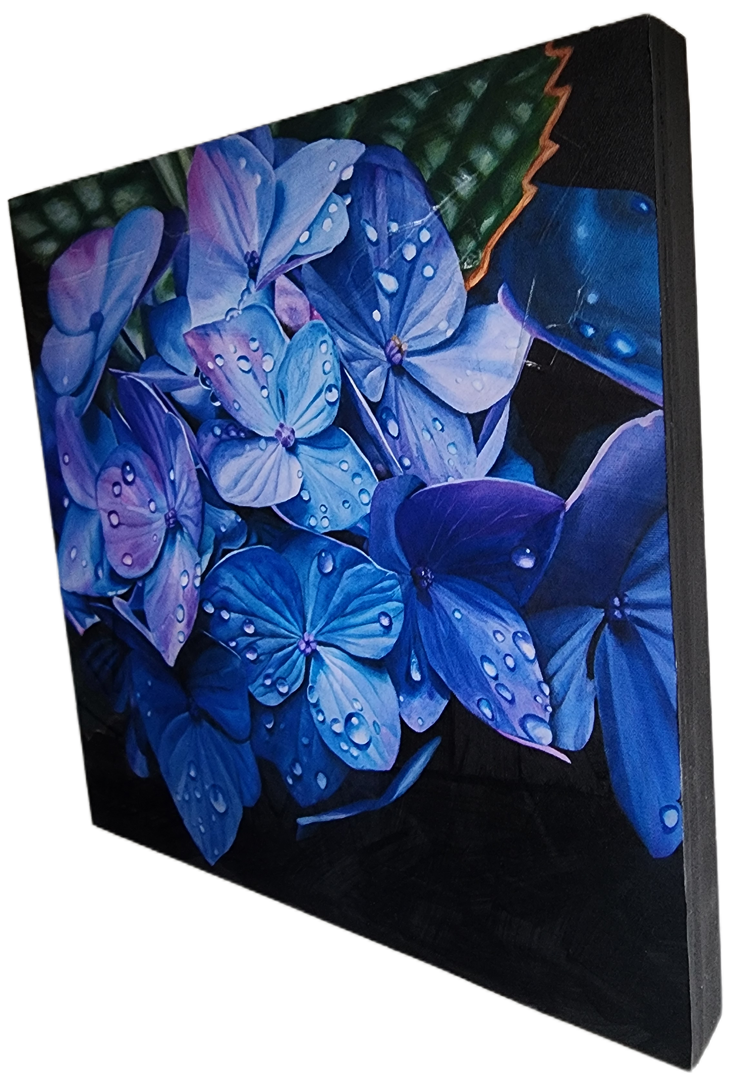 Hydrangea print 8x8 mounted on wood board