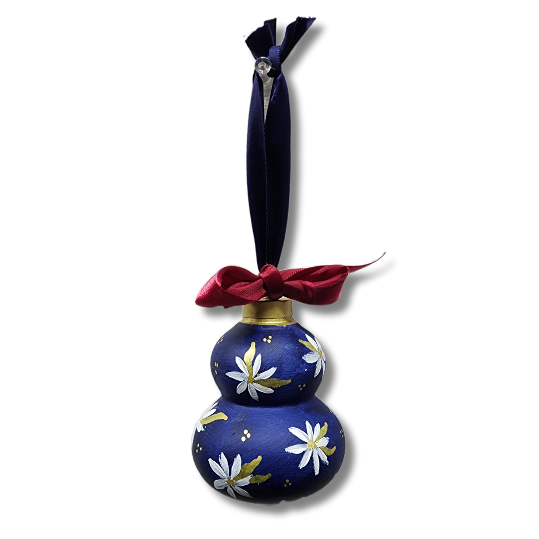 Blue Floral Ceramic Ornament — Hand-Painted Heirloom Collection #10