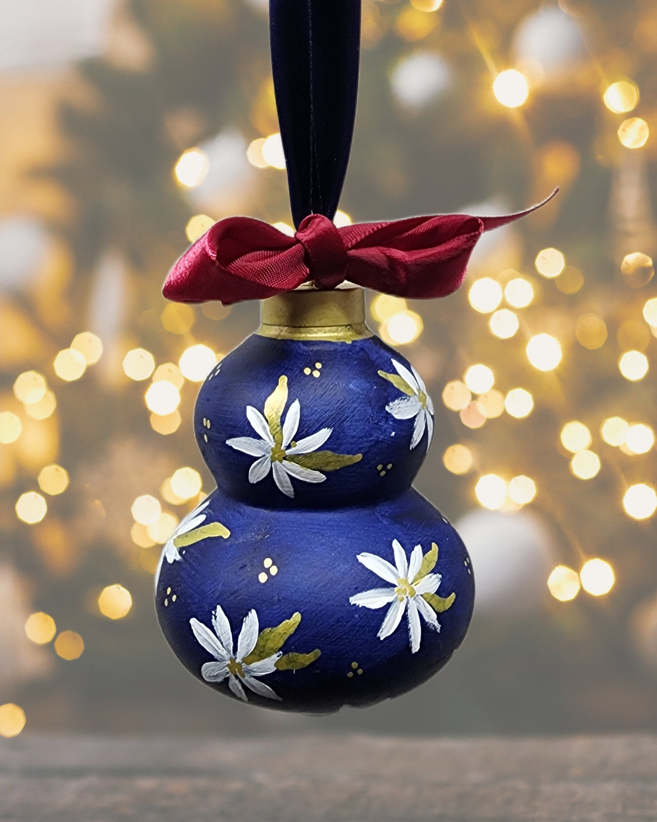 Blue Floral Ceramic Ornament — Hand-Painted Heirloom Collection #10