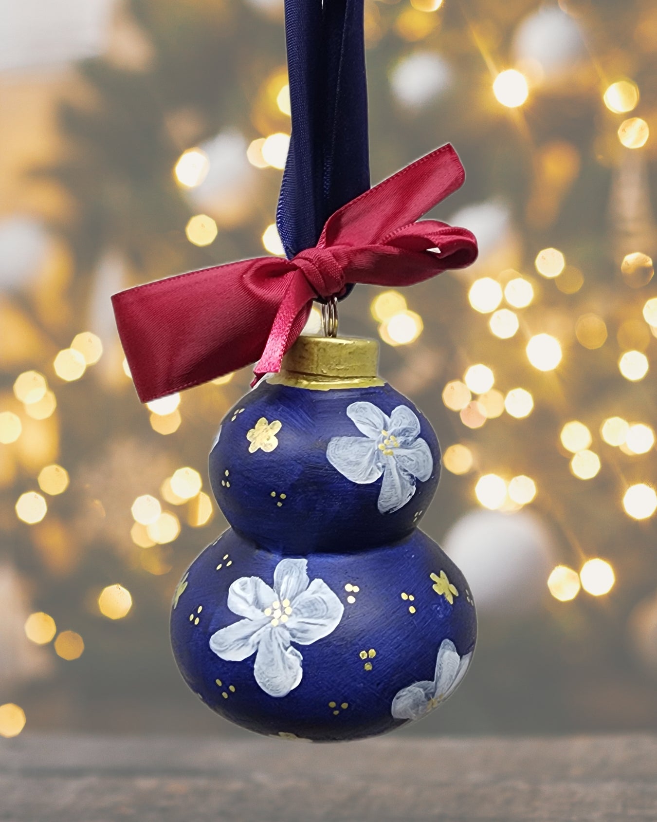 Blue Floral Ceramic Ornament — Hand-Painted Heirloom Collection #12