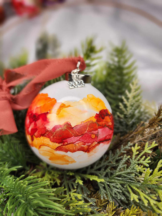 Orange Red alcohol ink Ornaments 2023