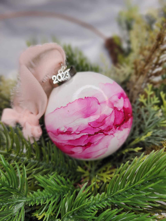 Pink alcohol ink Ornaments 2023