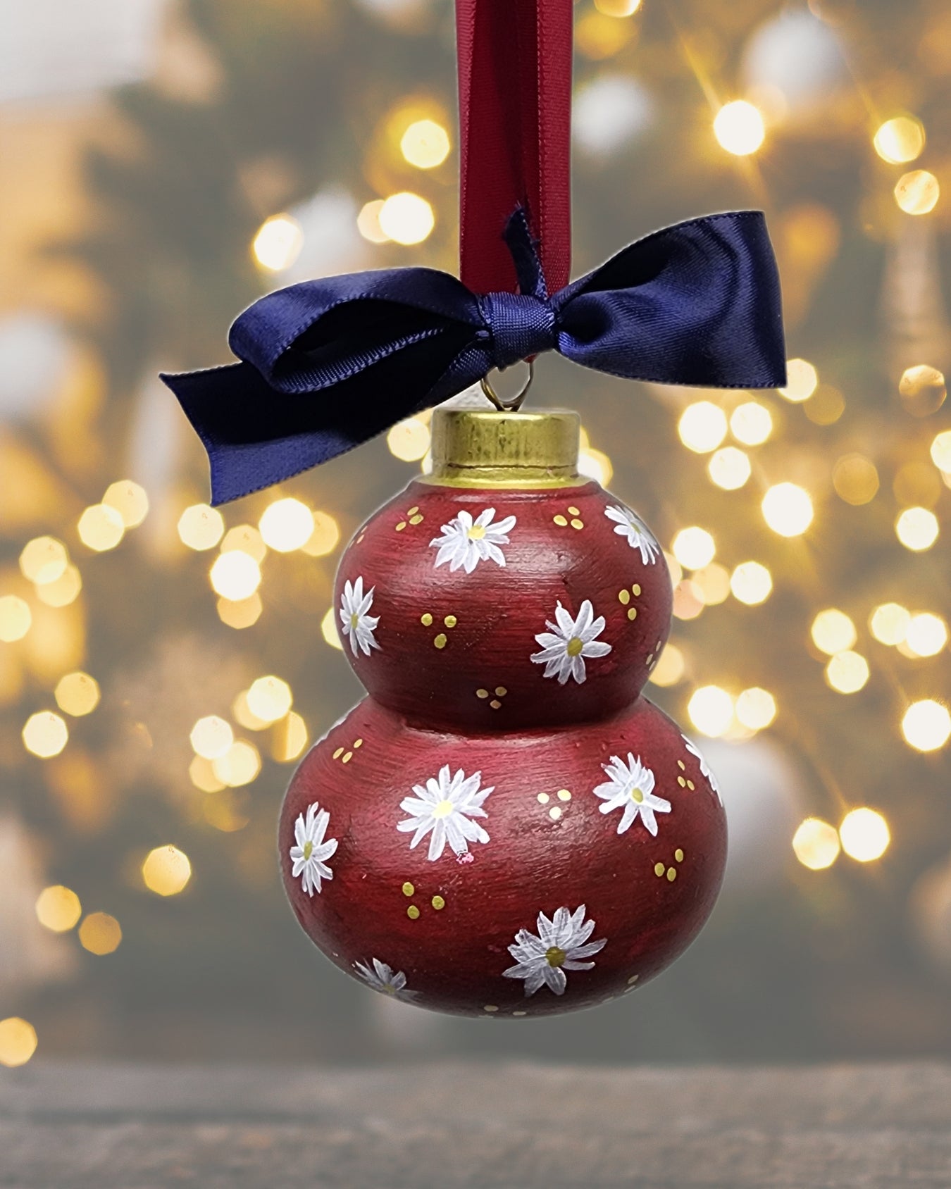 Red Floral Ceramic Ornament — Hand-Painted Heirloom Collection #5