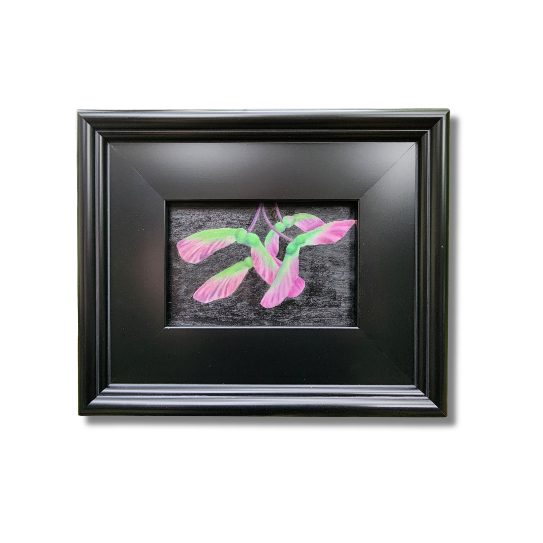 Maple Samaras Still Life – Original Oil Painting on Wood