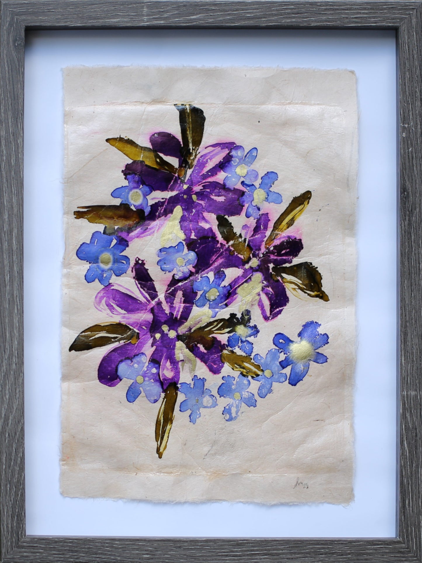 Mono Print Forgot Me Not & Purple Flowers