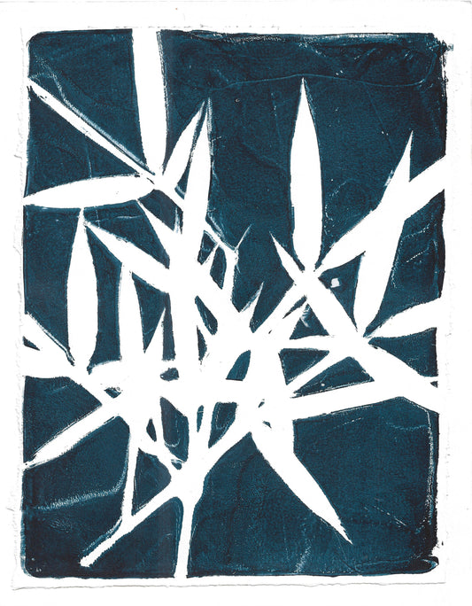 White abstract branches on a dark blue background