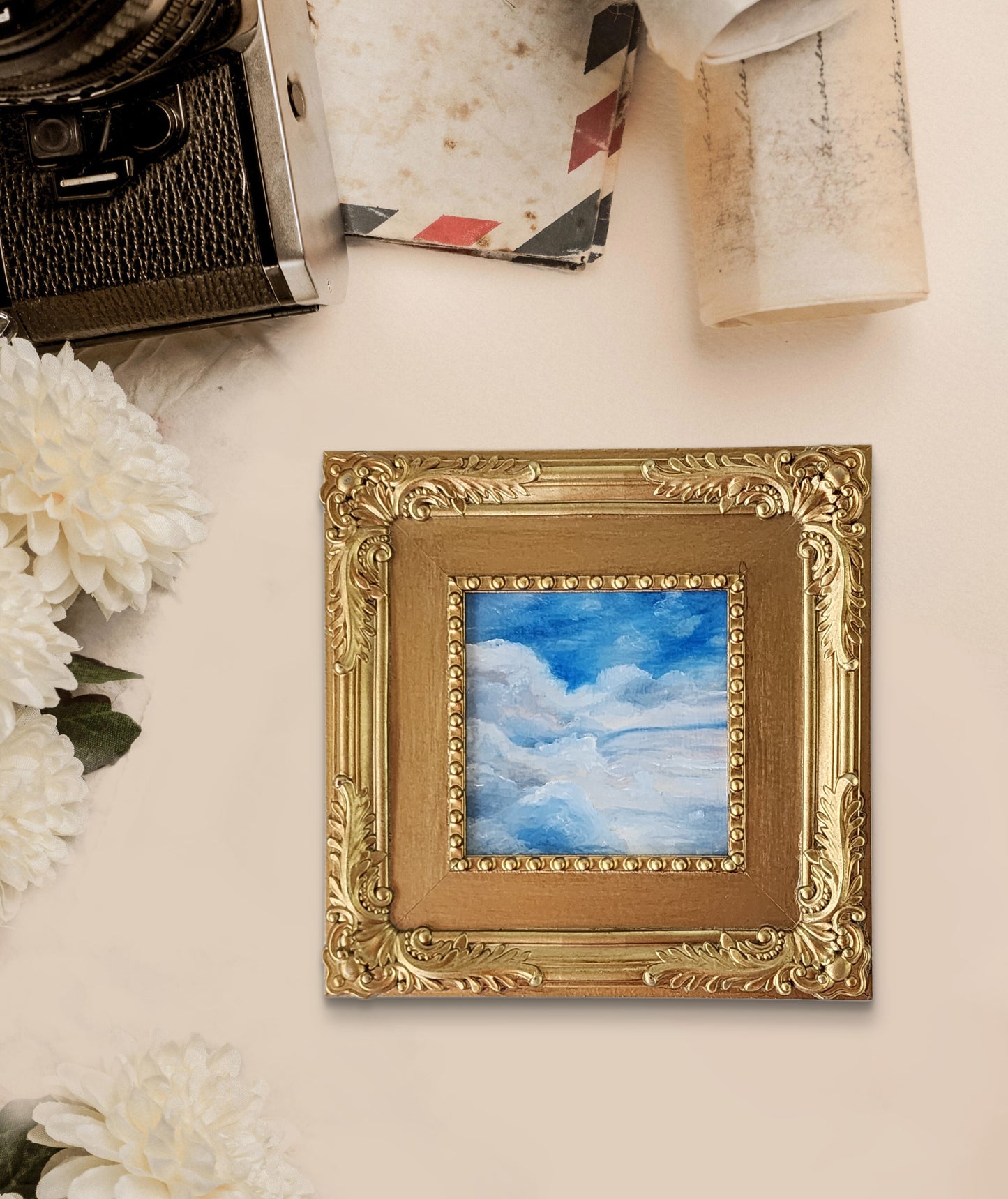 Mini Cloud Study – Oil on Wood Panel (Framed 8x8”)