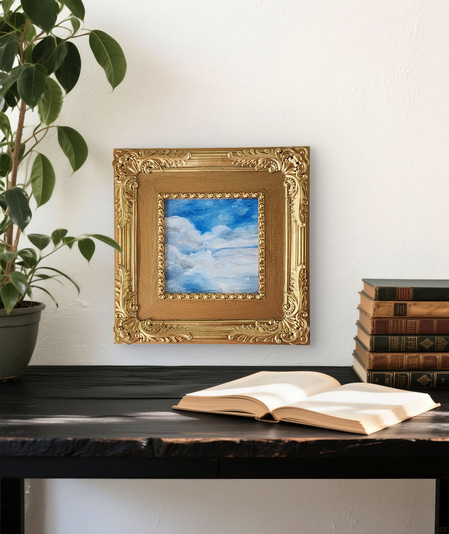 Mini Cloud Study – Oil on Wood Panel (Framed 8x8”)
