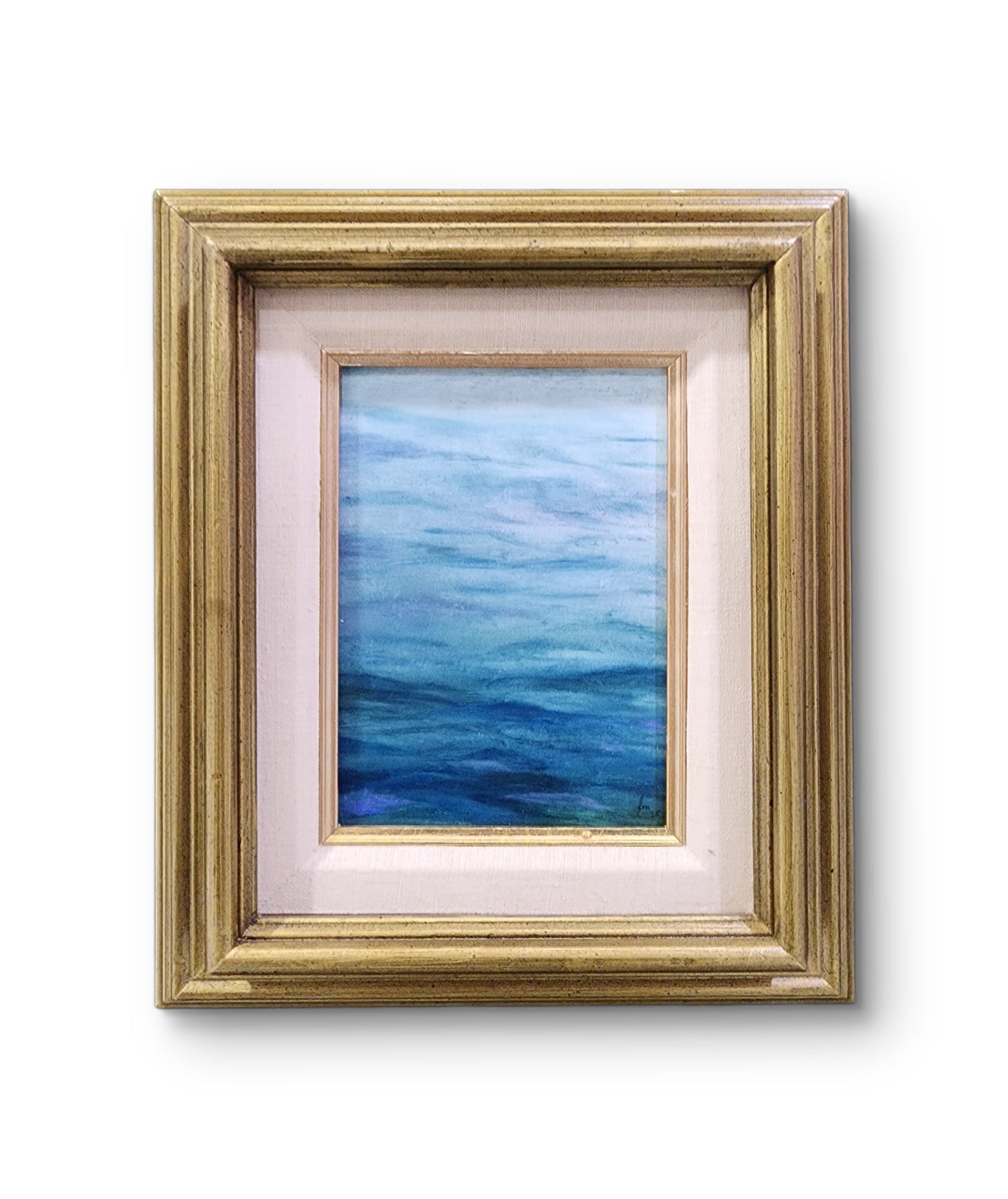 Memory in Motion – Original Blue Lake Oil Painting (5x7, Vintage Framed)