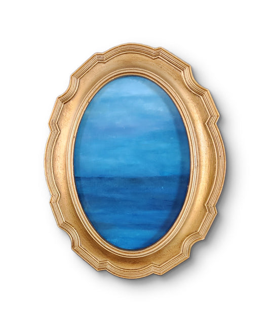 Endless Blue – 4x6 Original Ocean Oil Painting in Vintage Gold Oval Frame