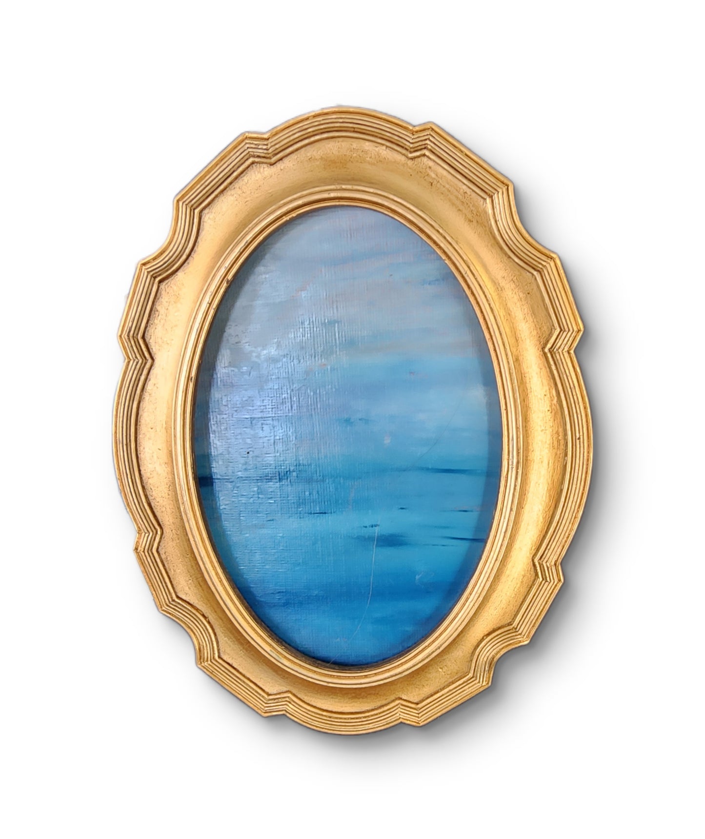 Open Water – 4x6 Original Ocean Oil Painting in Vintage Gold Oval Frame