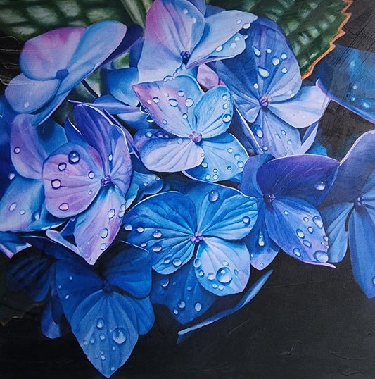 Hydrangea print 8x8 mounted on wood board